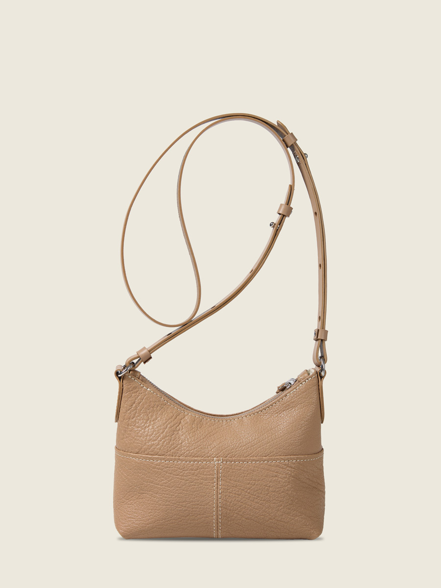 Taupe leather shoulder strap bag LeLoustic - Taupe back view