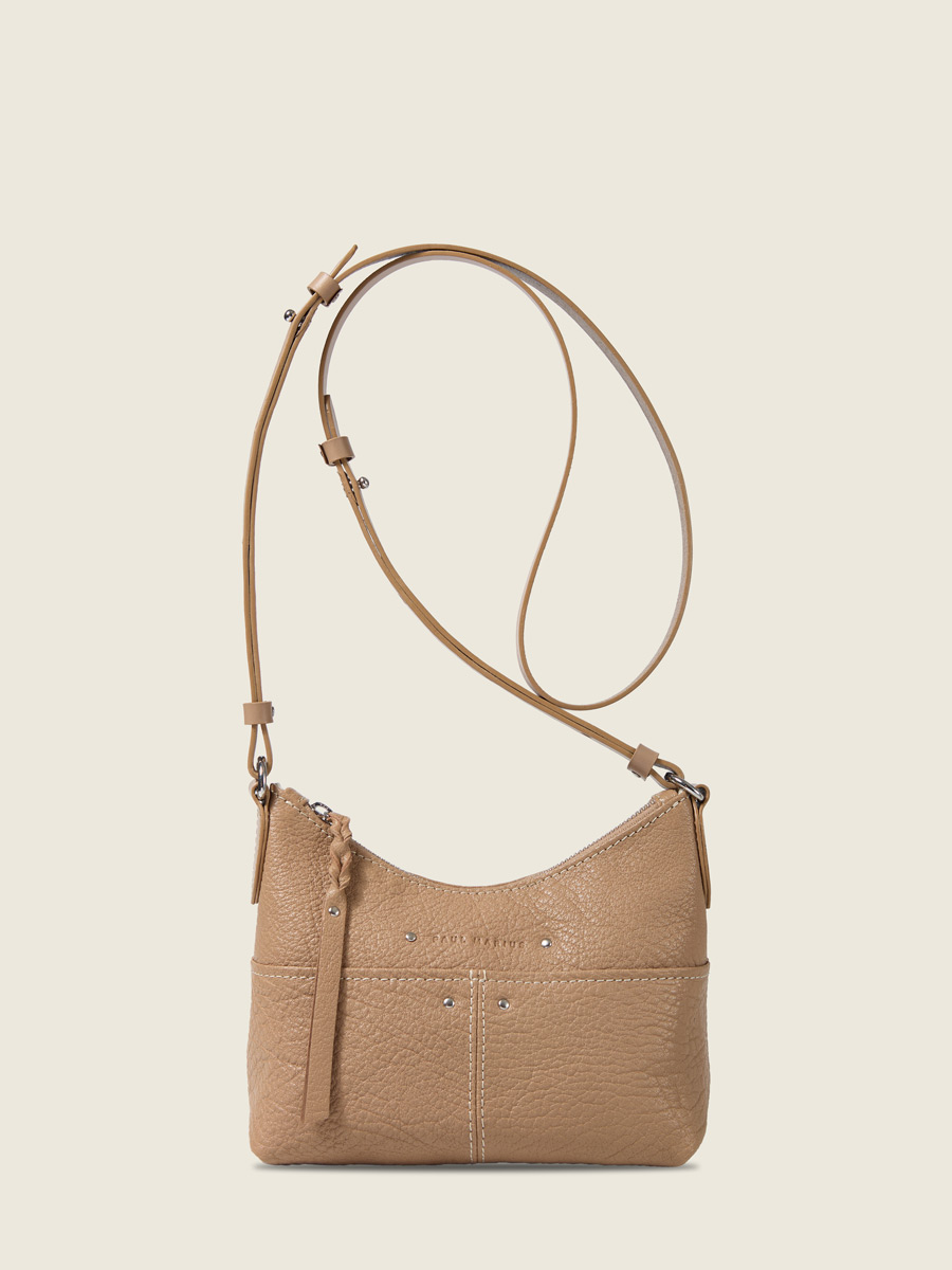 Taupe leather shoulder strap bag LeLoustic - Taupe front view