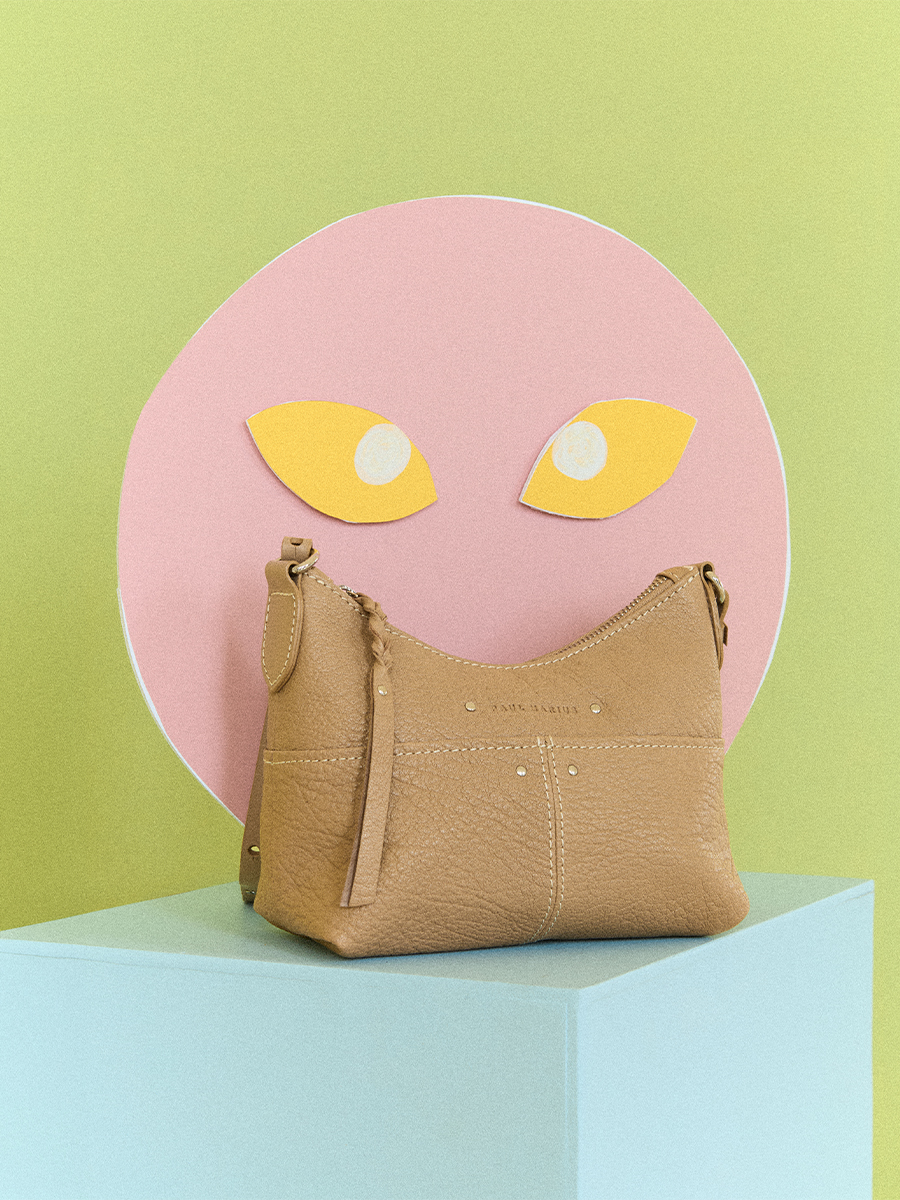 Taupe leather shoulder strap bag LeLoustic - Taupe ambient view