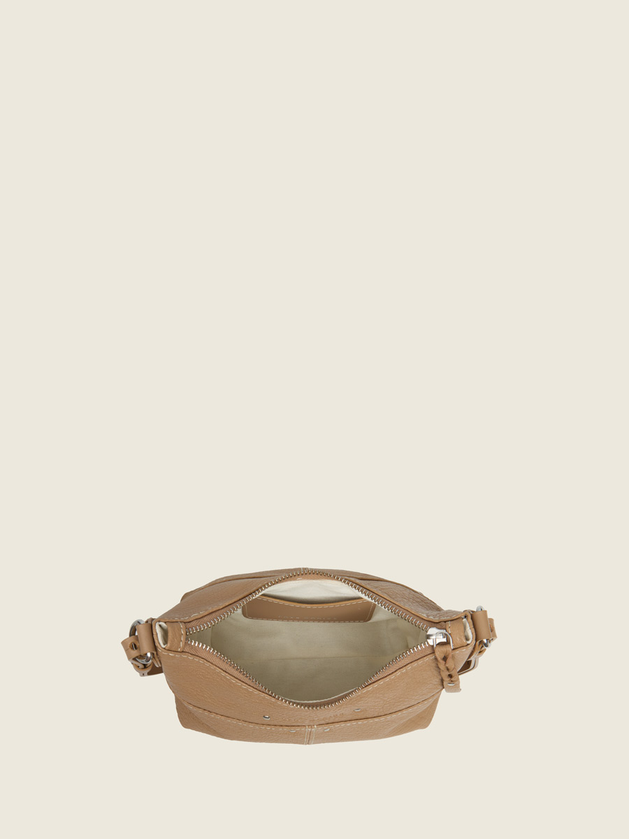 Taupe leather shoulder strap bag LeLoustic - Taupe inside view
