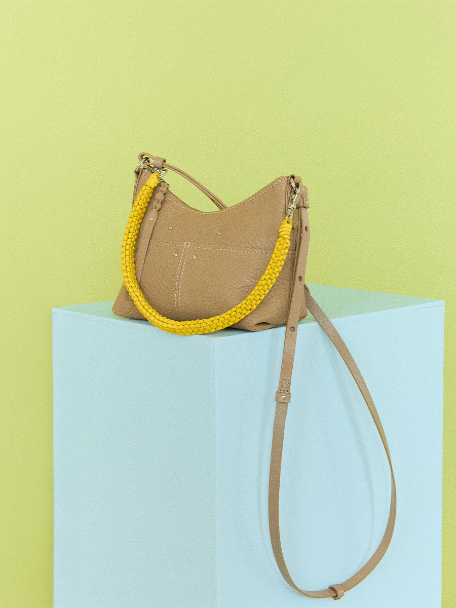 Taupe leather shoulder strap bag LeLoustic - Taupe focus material photo