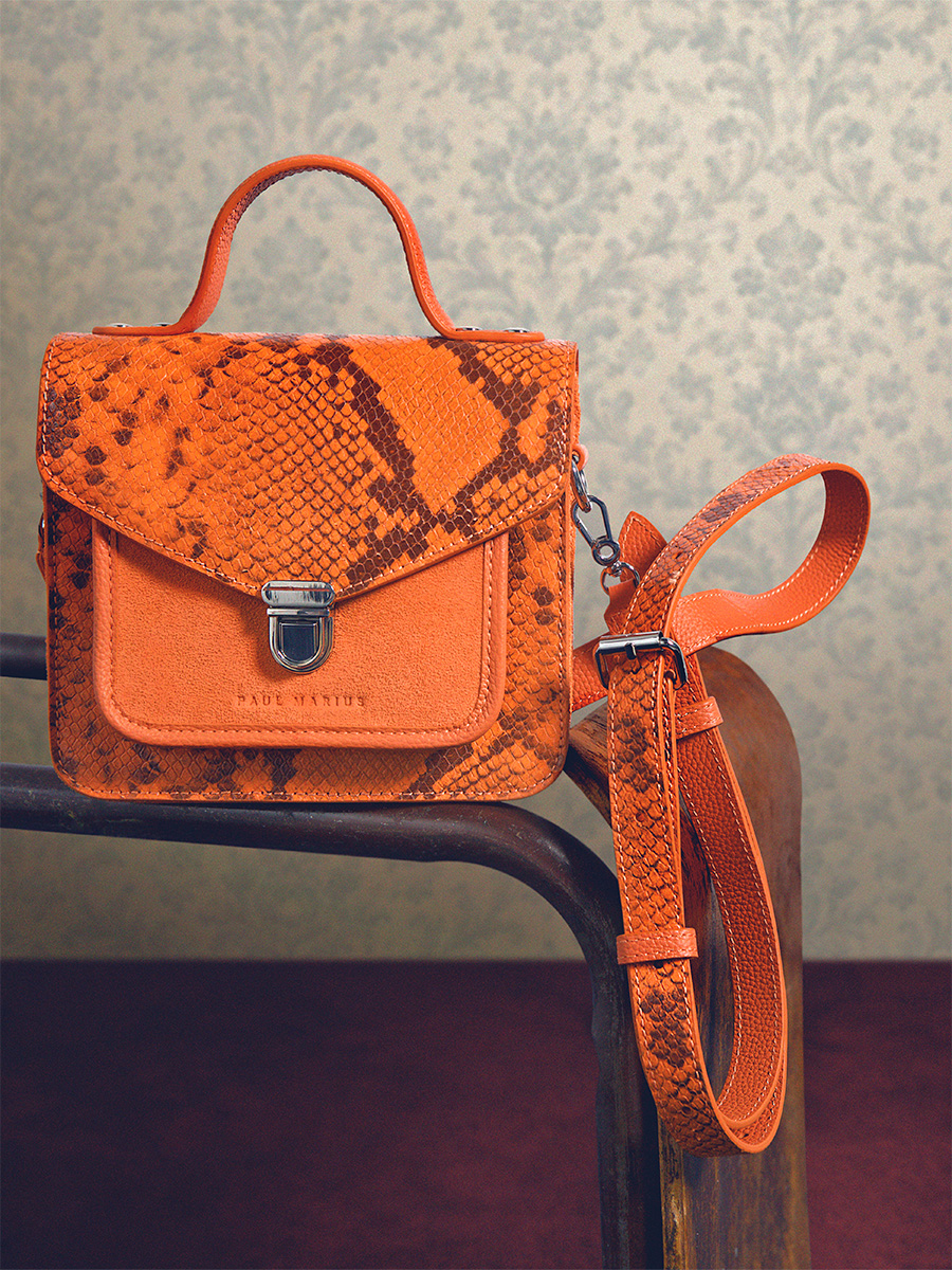 Amber python leather handbag Mademoiselle George XS Python - Amber inside view